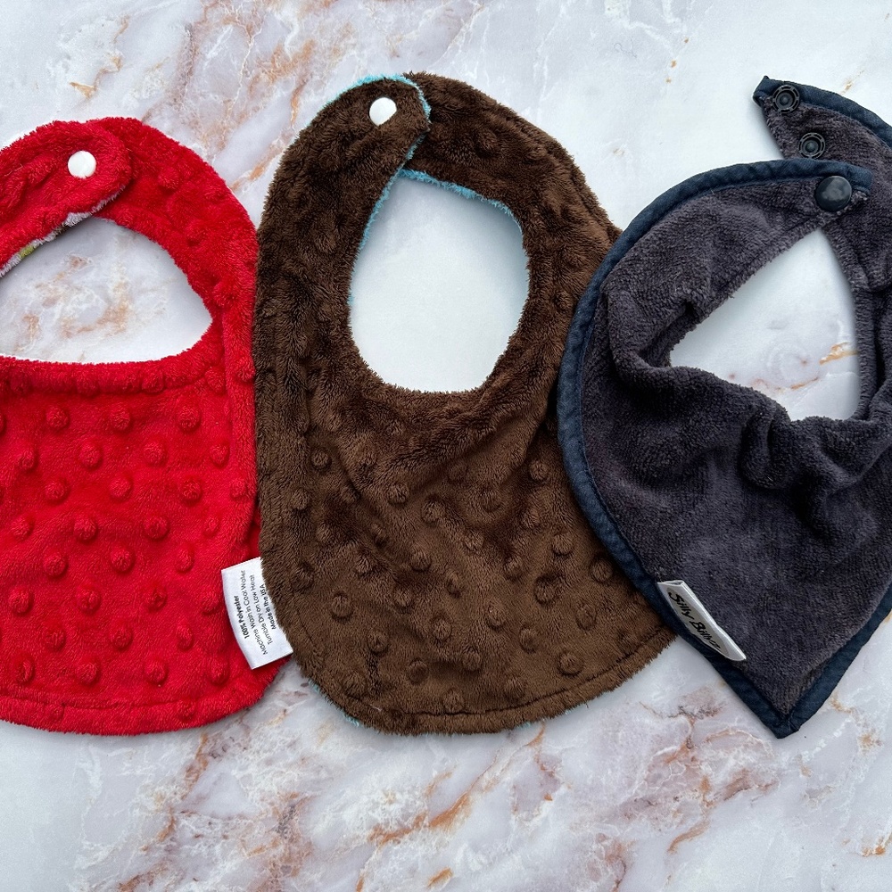 Boutique Baby Bibs Lot Set of 3 Minky Drool Bibs Baby Boy